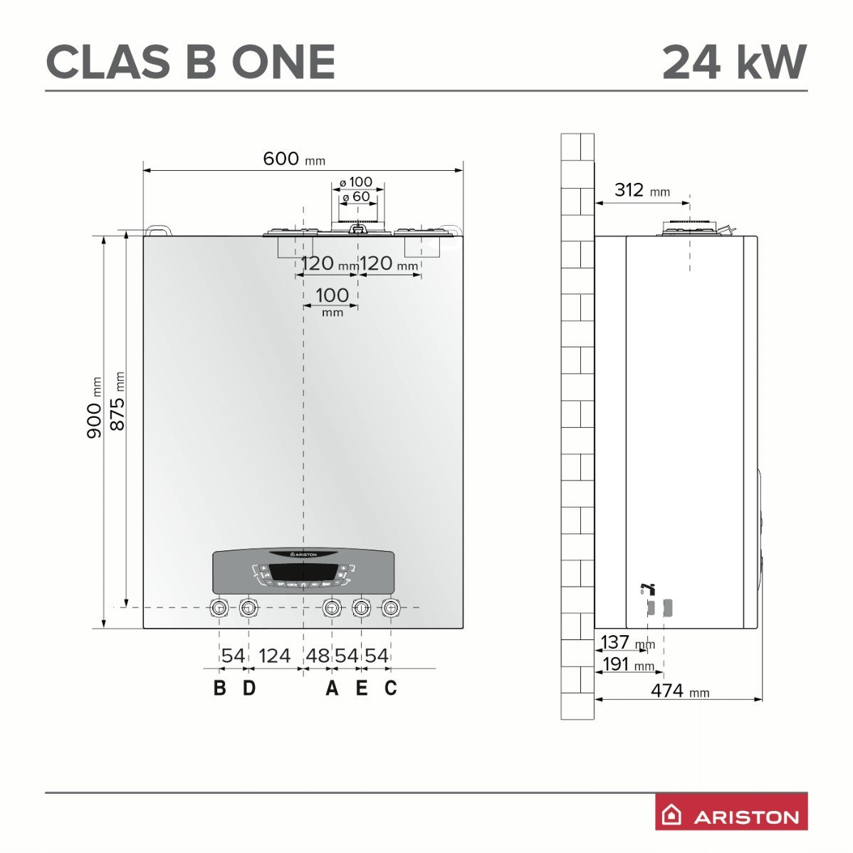 Ariston clac b one wifi 24 rysunek techniczny