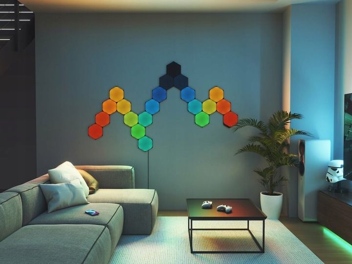 Nanoleaf aranżacja salon niebieski