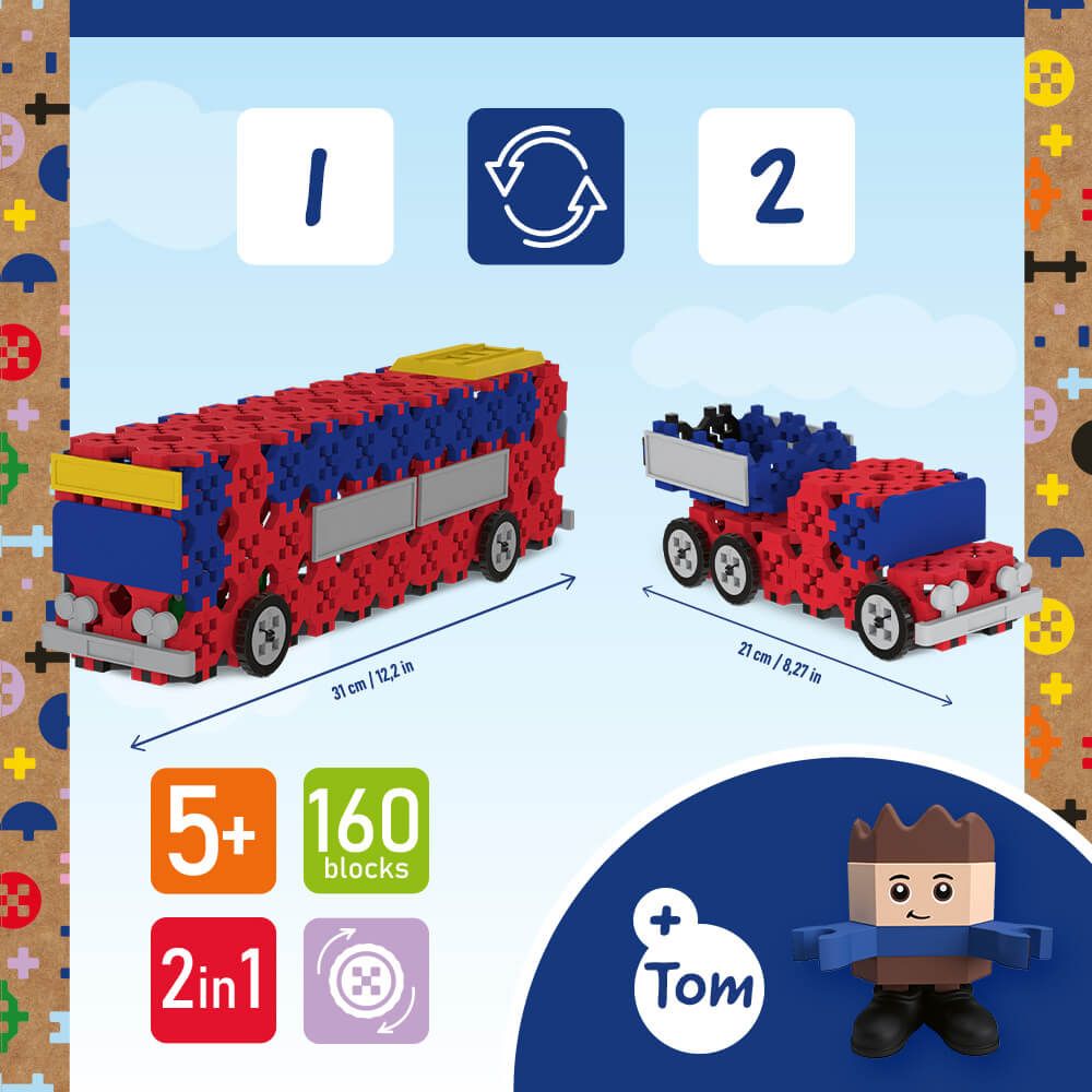 Zestaw klocków Connect 2 w 1 – Autobus/Auto z naczepą