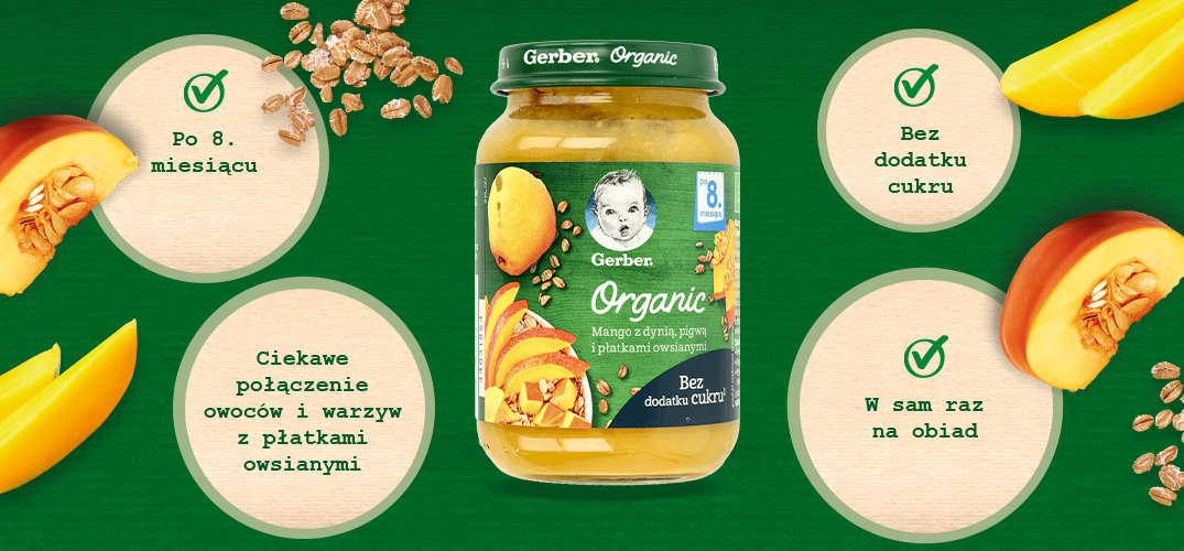 Gerber Organic Deserek mango z dynią pigwą i płatkami owsianymi dla