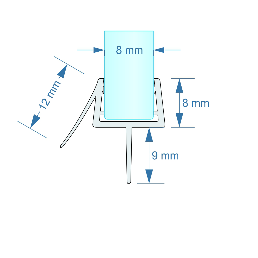 Akcesoria prysznicowe Uszczelka drzwiowa z okapnikiem 8mm pióro 9mm