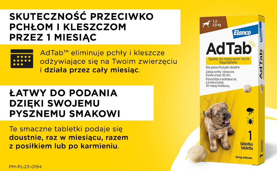 Elanco AdTab Dog 1,3-2,5kg - skuteczność przeciwko pchłom