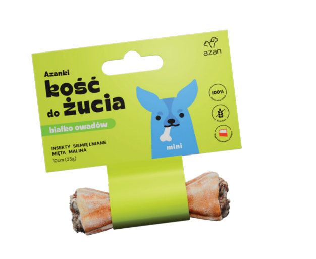 Azanki Kość do żucia z insektami i maliną mini 10cm/35g
