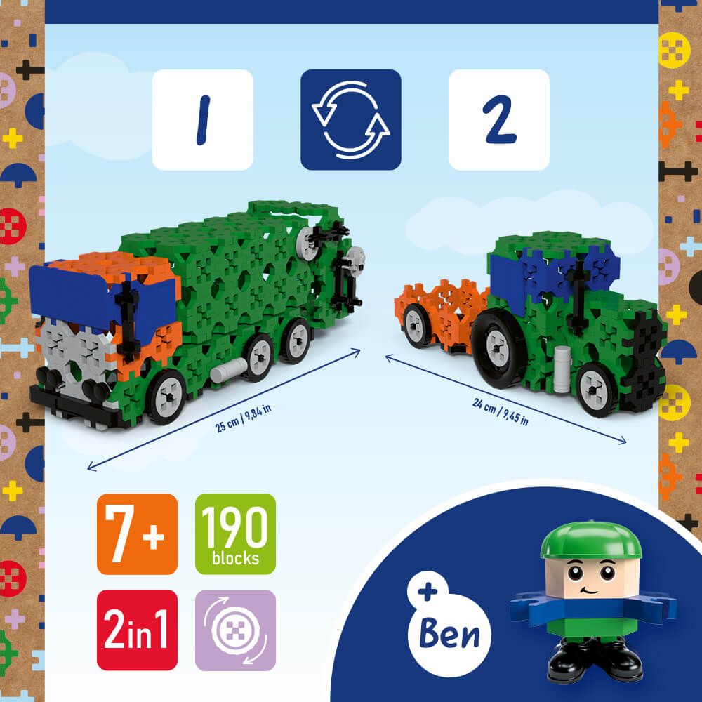 Zestaw klocków Connect 2 w 1 – Śmieciarka/Traktor
