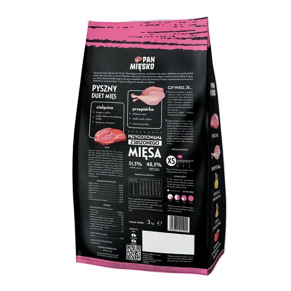 Pan Mięsko Szczeniąt Cielęcina z Przepiórką 9kg XS skład