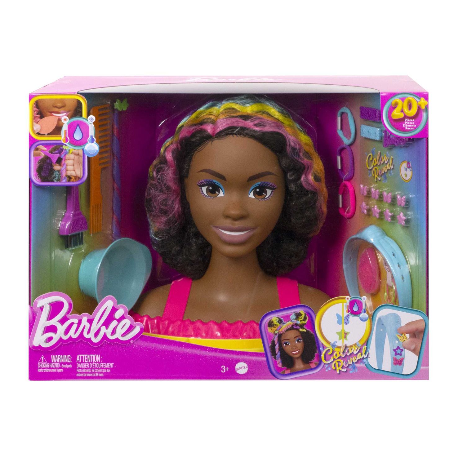 Barbie Głowa do stylizacji Neonowa tęcza Kręcone włosy 1