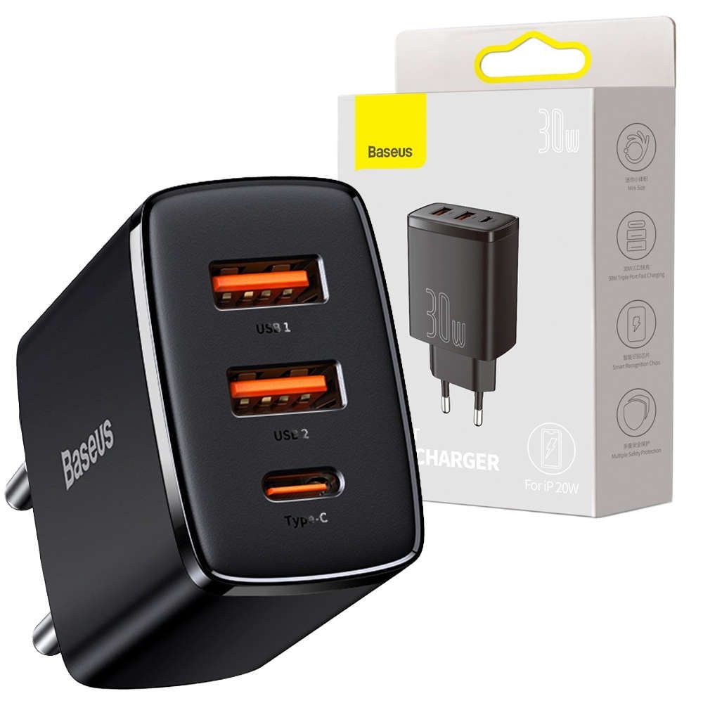 Baseus Compact Quick Charger 2xUSB USB-C PD 3A 30W - 1