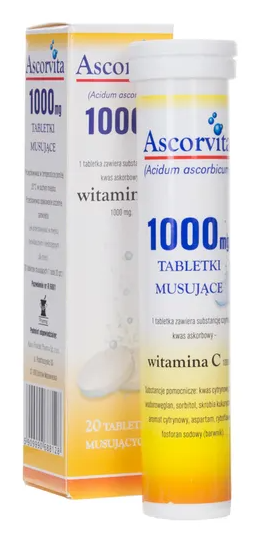 Ascorvita witamina C tabletki musujące 1g x 20 tab - 1