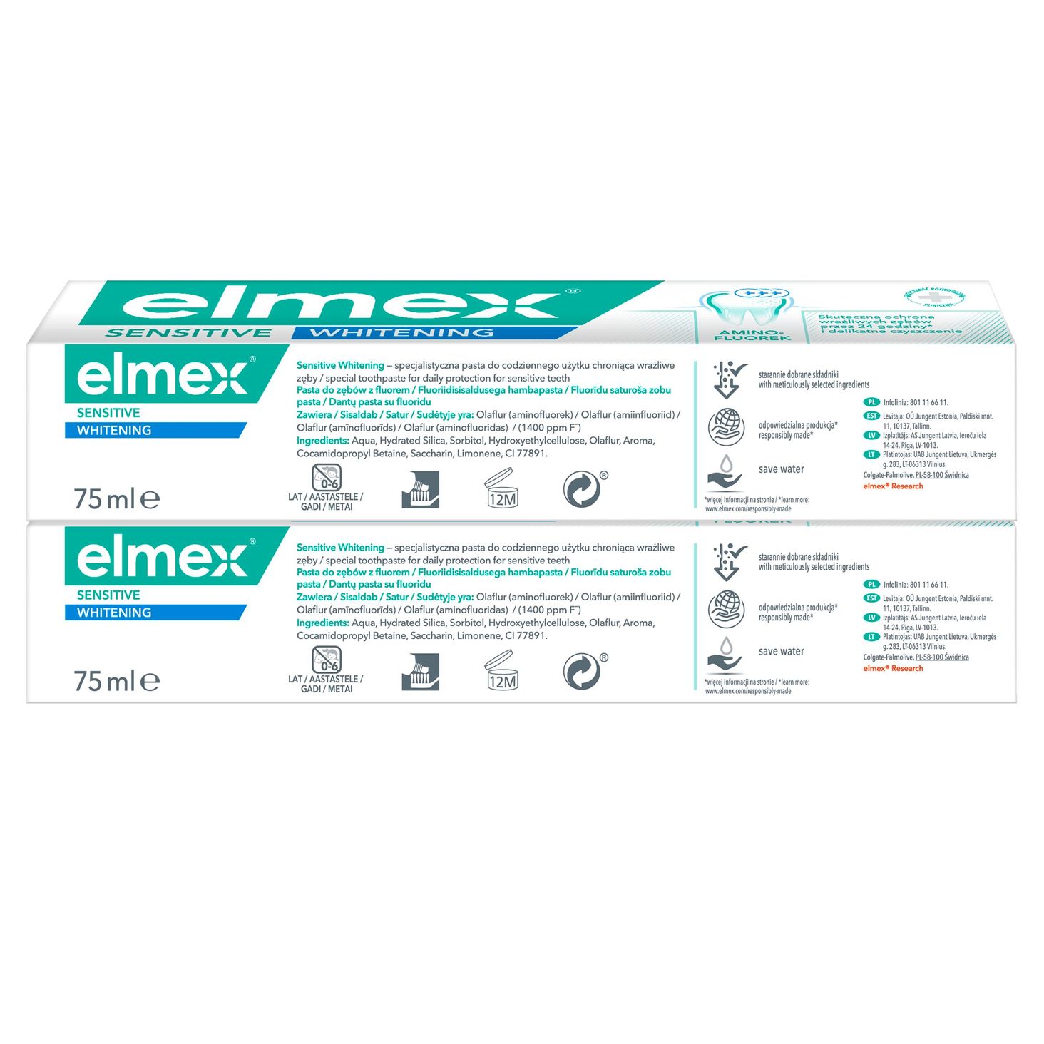 elmex Sensitive Whitening Wybielająca Pasta Do Zębów 2x75ml