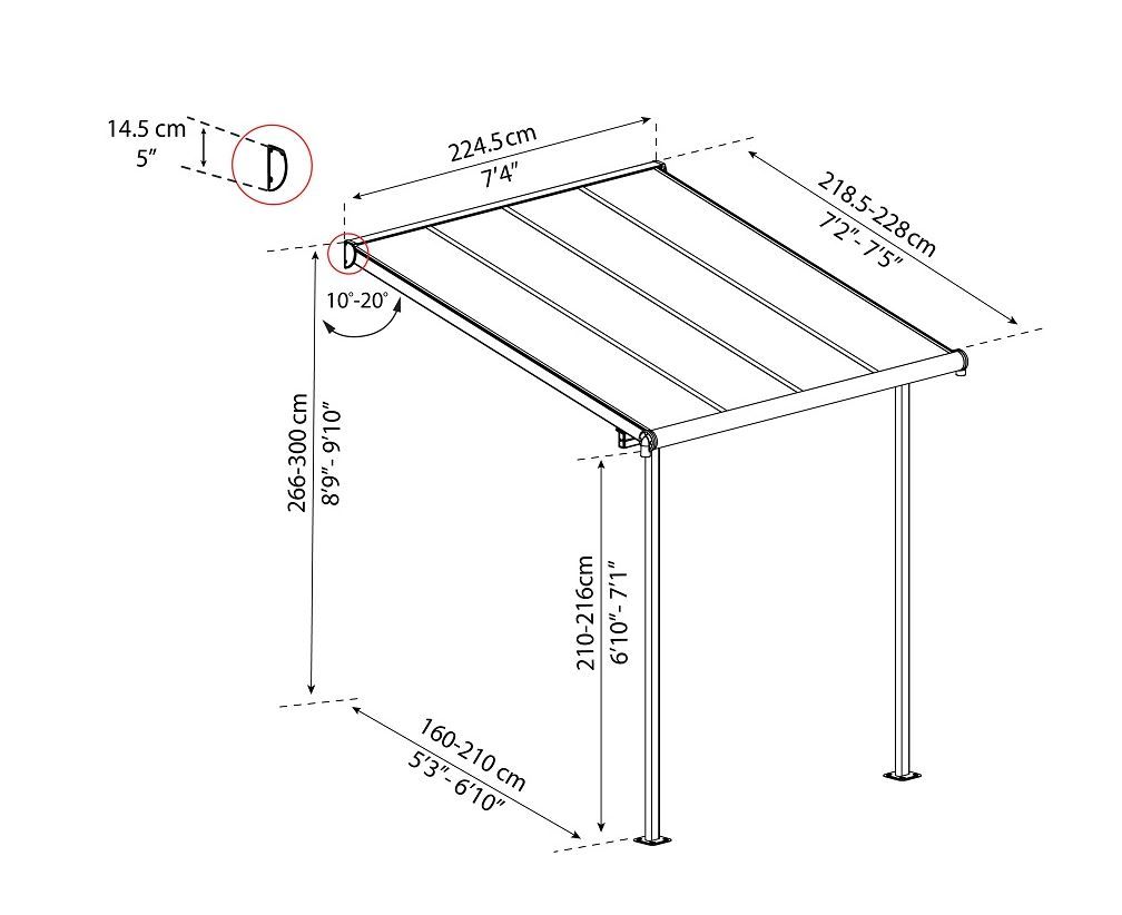 Palram Aluminiowe Zadaszenie Tarasu Sierra 2,3x2,3m Białe