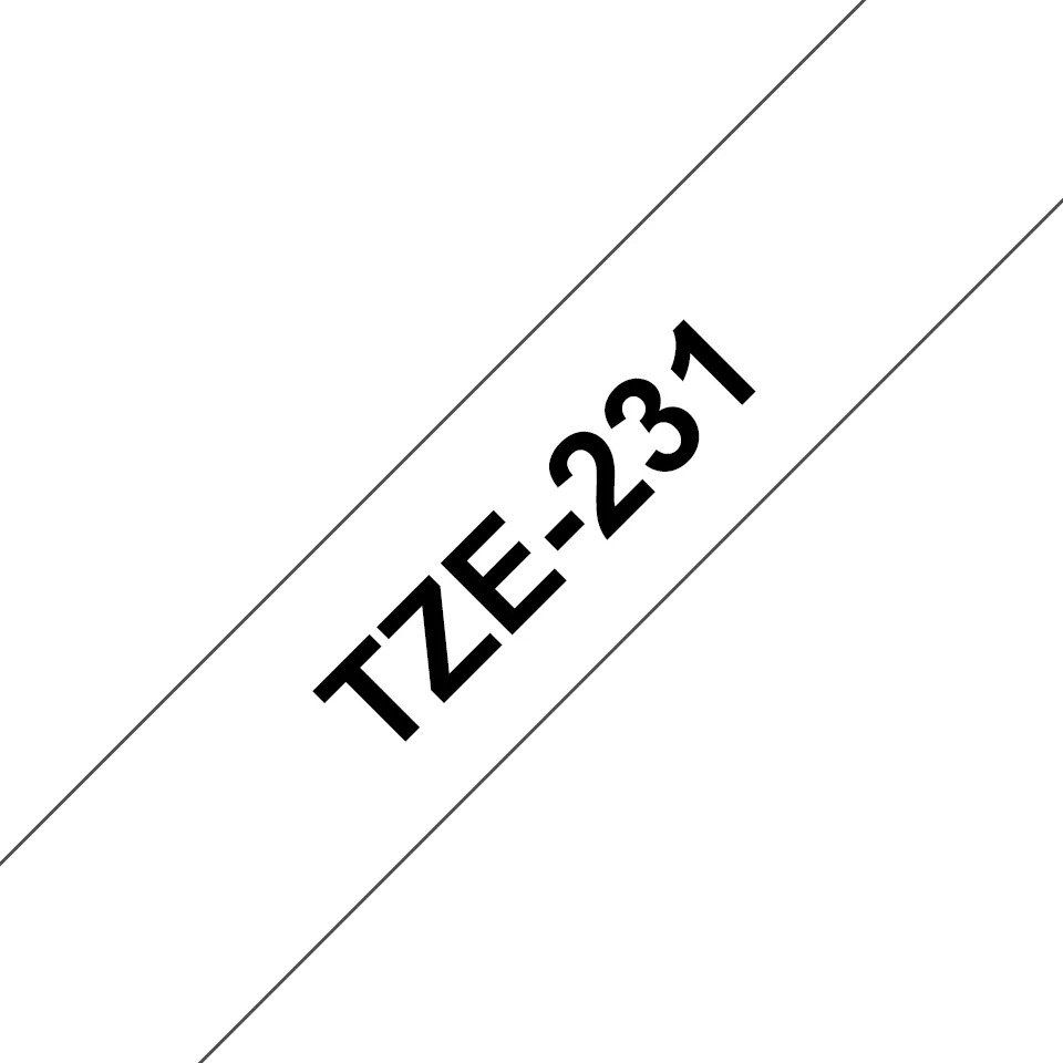 Brother TZE-231 czarny druk na białym tle