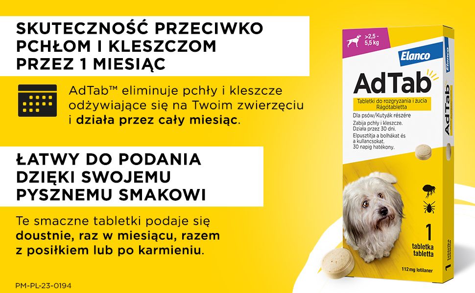 Elanco AdTab Dog 2,5-5,5kg - skuteczność przeciwko pchłom
