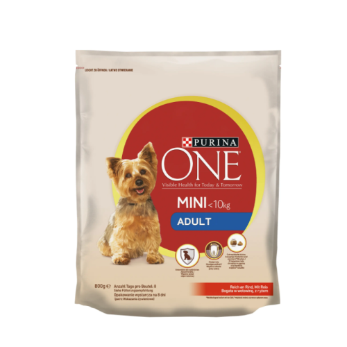 Purina One Mini Adult Z Wołowiną 800G opakowanie