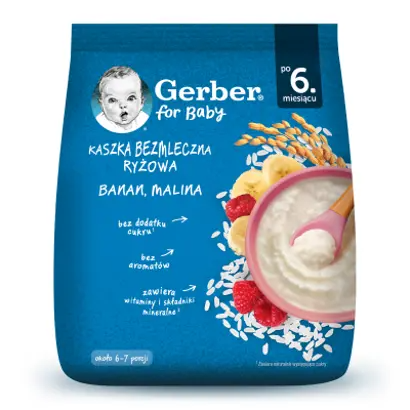 Gerber kaszka bezmleczna ryżowa banan, malina