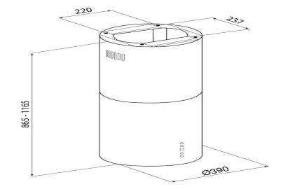Wymiary okapu kuchennego Cylindro Isola 39.6 rysnuek-8