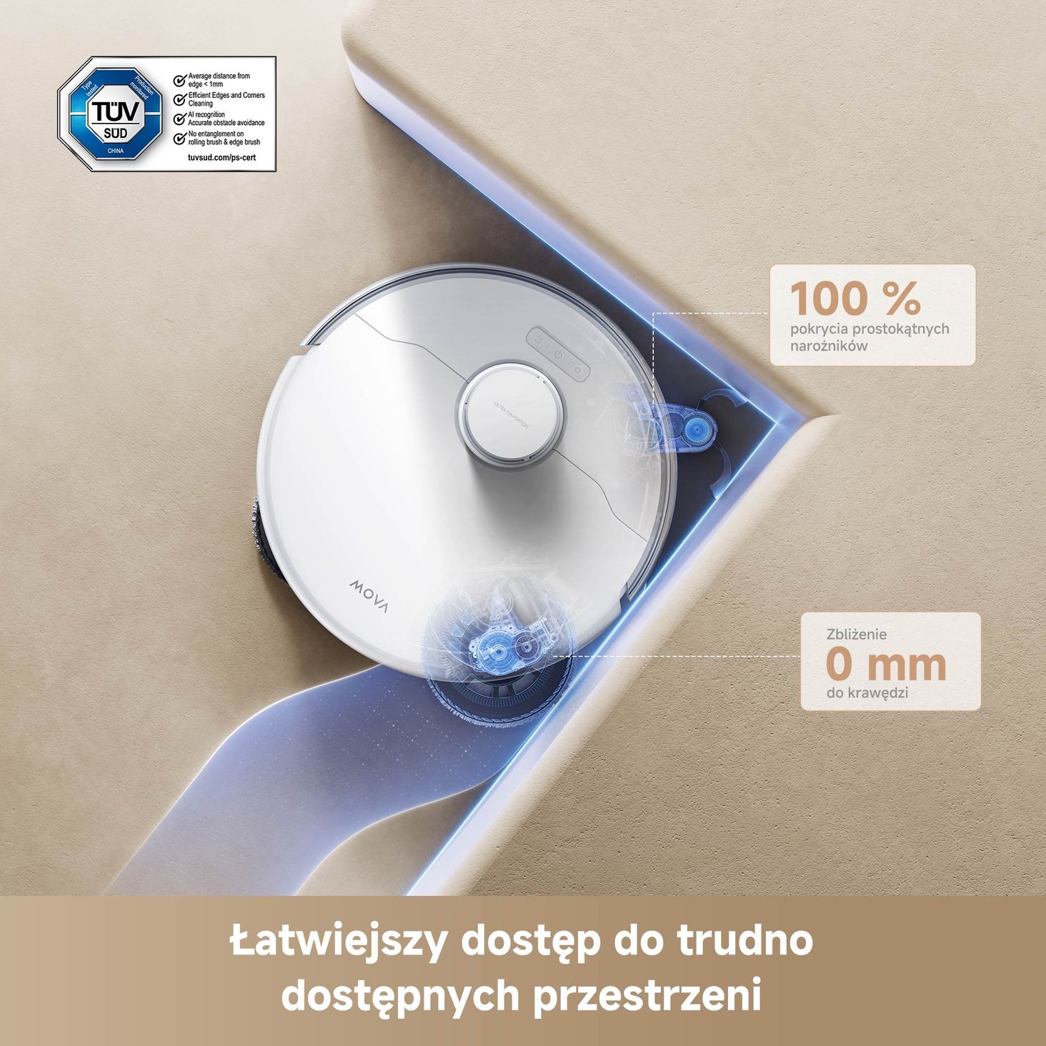 Mova P50 Pro - sprzątanie w zakamarkach