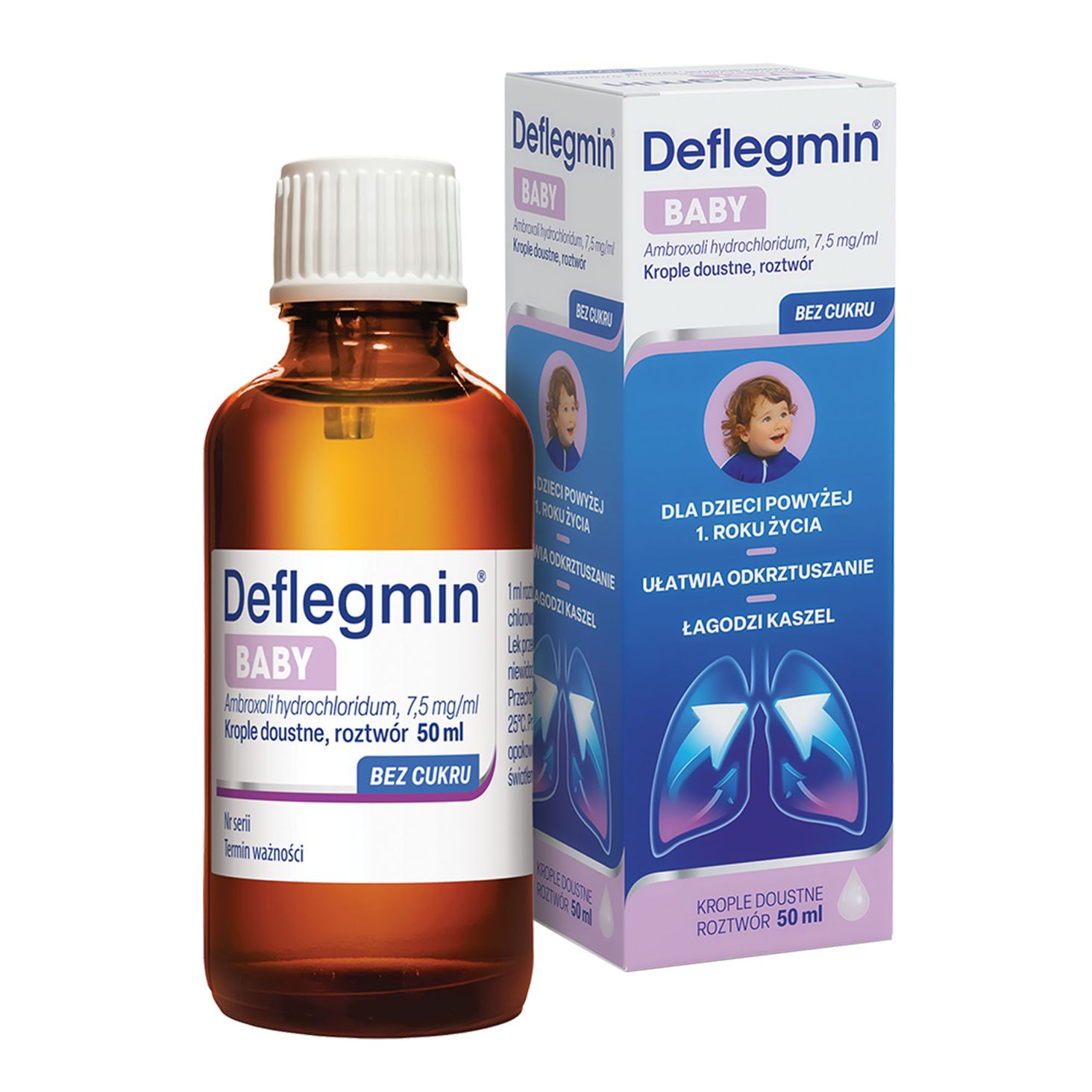 Deflegmin Baby 7,5 mg/ml krople na kaszel dla dzieci 50ml