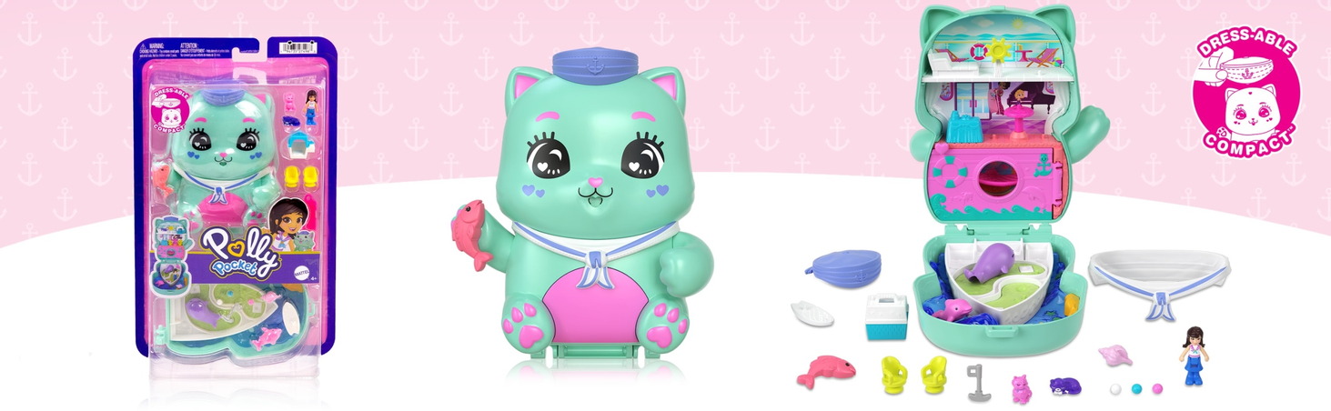 Polly Pocket Koci rejs Zestaw kompaktowy, 1 mikrolalka 2