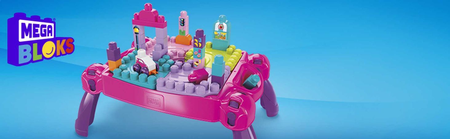 Mega Bloks® Stolik z klockami „Buduj i ucz się” (Różowy)