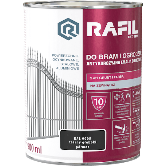 RAFIL Do Bram i Ogrodzeń Półmat RAL9005 czarny głęboki 0,9L