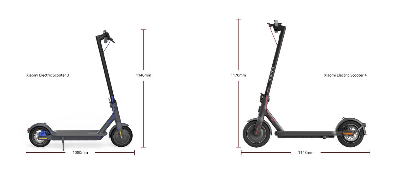 Xiaomi Electric Scooter 4 Porównanie wymiarów