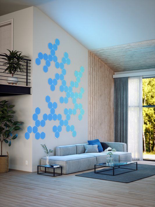 Nanoleaf aranżacja salon niebieski