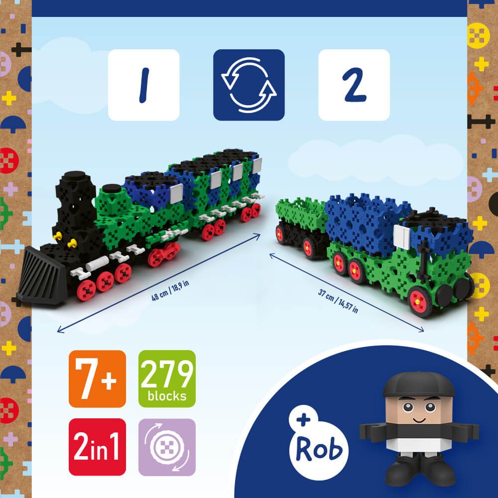 Zestaw klocków Connect 2w1 – Pociąg/Ciężarówka z przyczepą