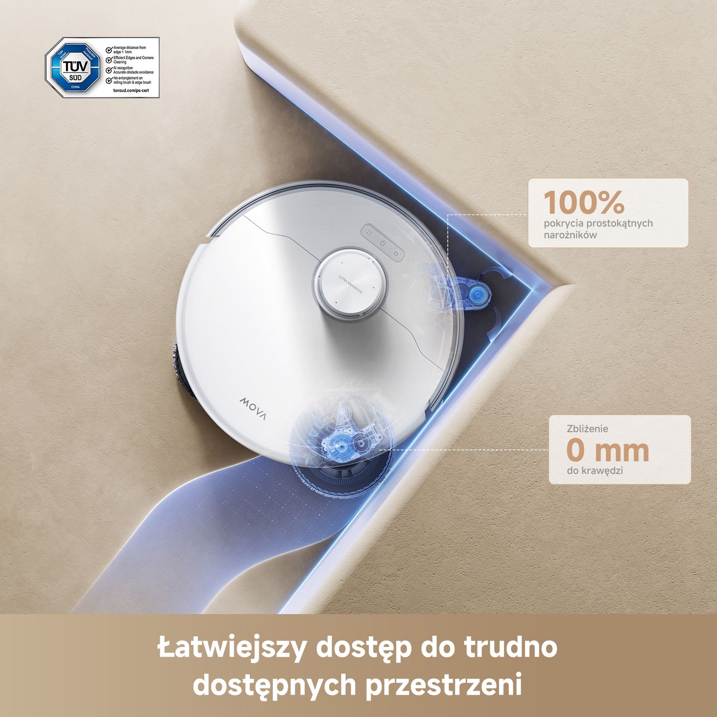 Mova P50 Pro Ultra - sprzątanie w zakamarkach