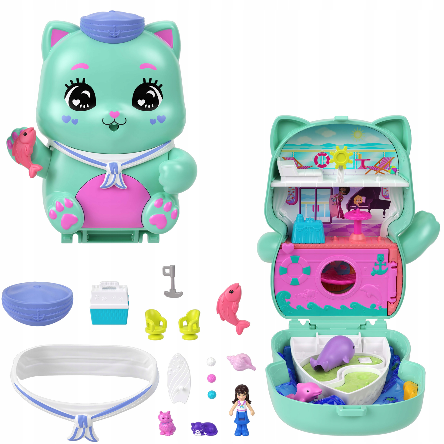 Polly Pocket Koci rejs Zestaw kompaktowy, 1 mikrolalka 3