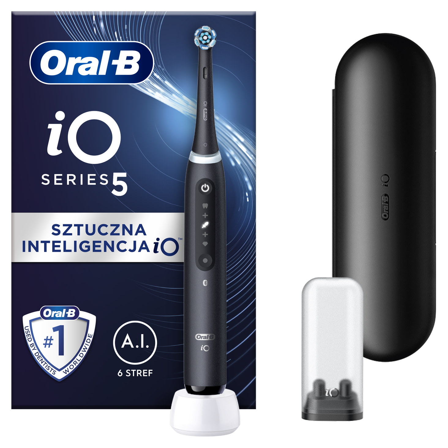 Oral-B iO 5 Black +1 końcówka + 1 etui podróżne
