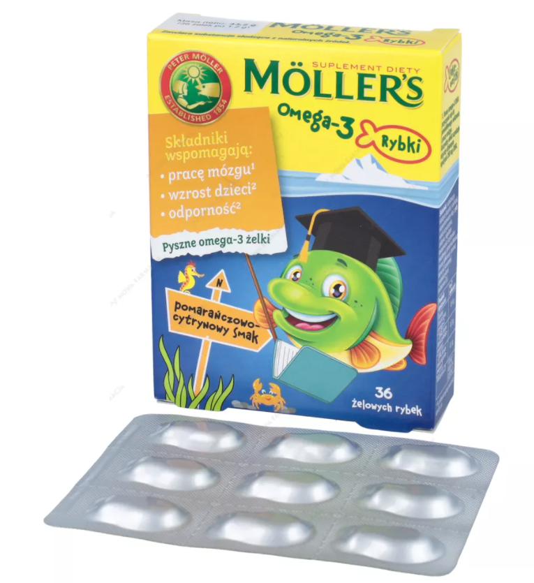 Mollers Omega-3 Rybki pomarańczowo-cytrynowe 36 szt.
