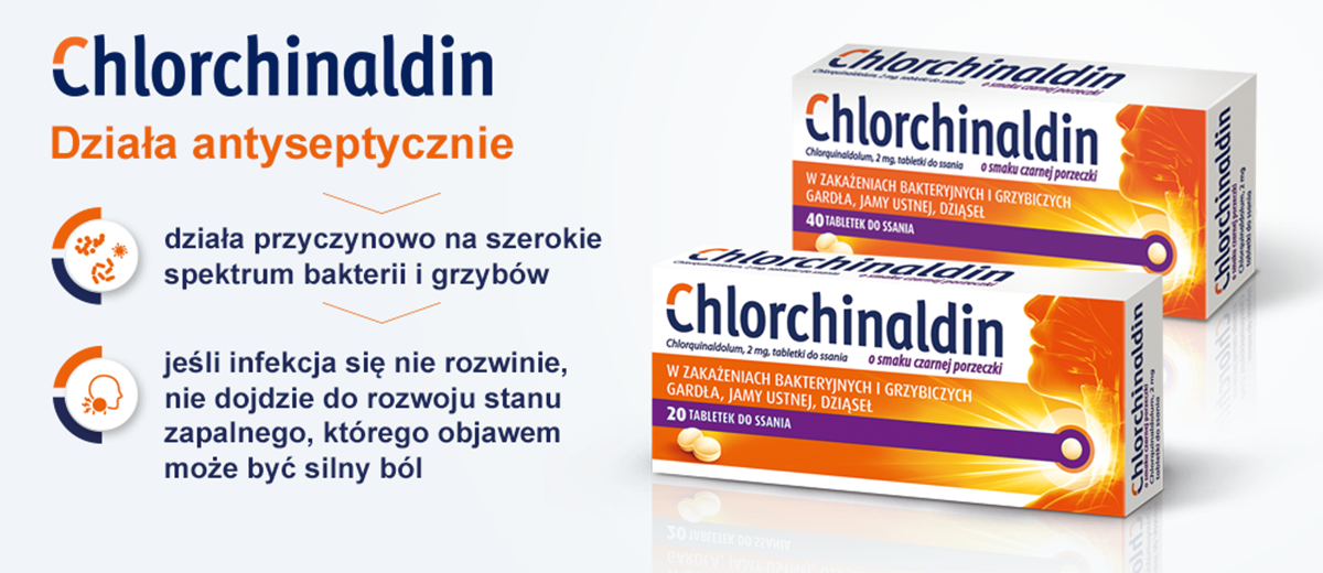 Chlorchinaldin - działa antyseptycznie