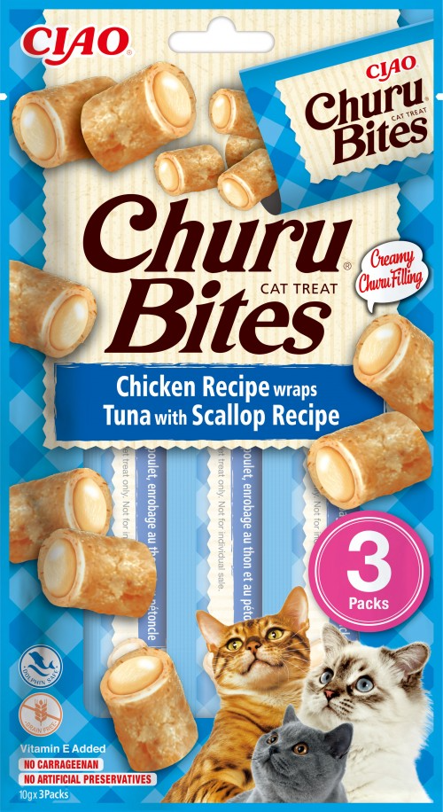 Inaba Churu Cat Bites z tuńczykiem i przegrzebkami 3x10g