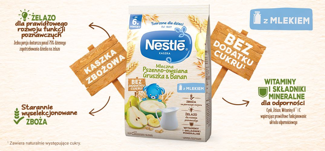 Nestle Kaszka Mleczna Pszenno Owsiana Bez Dodatku Cukru Gruszka Banan