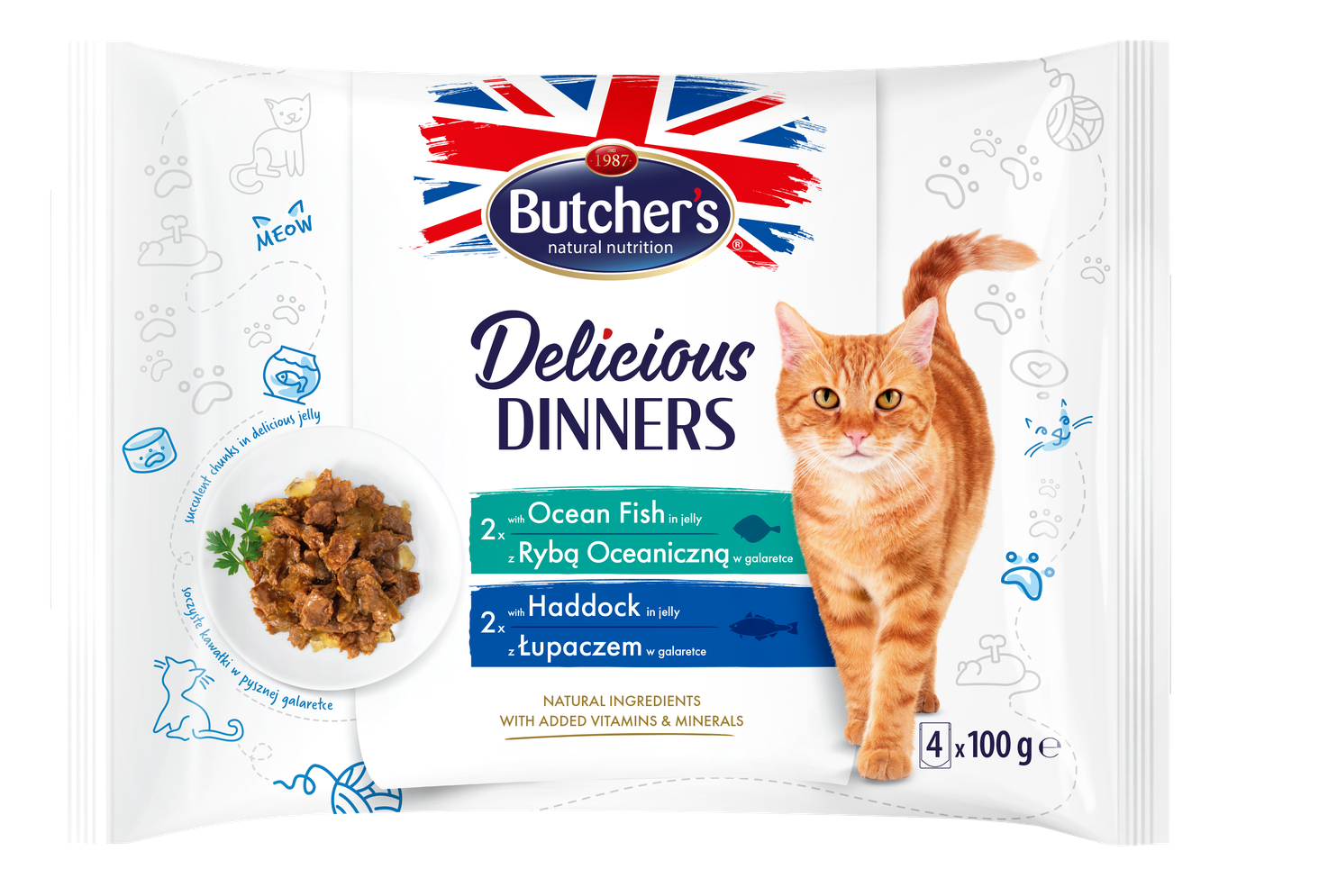 Butcher's Delicious Dinners Cat z łupaczem i rybą morską