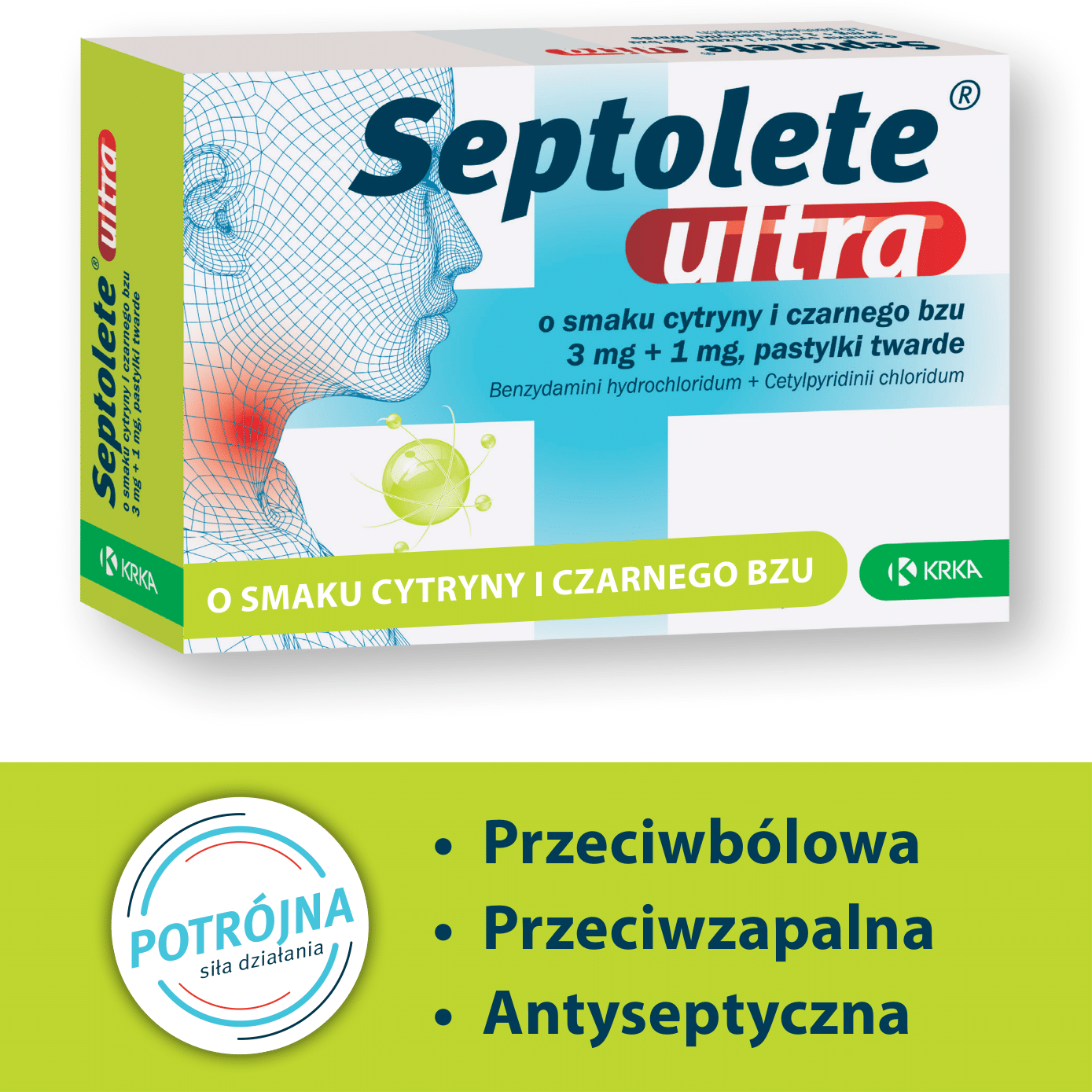 Septolete ultra o smaku cytryny i czarnego bzu 16 past.