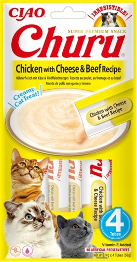 Inaba Cat Churu Puree z kurczakiem, serem i wołowiną 4x14g