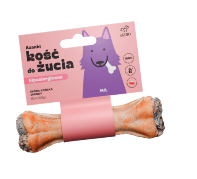 Azanki Kość do żucia ze skóry końskiej z jagodami M/L