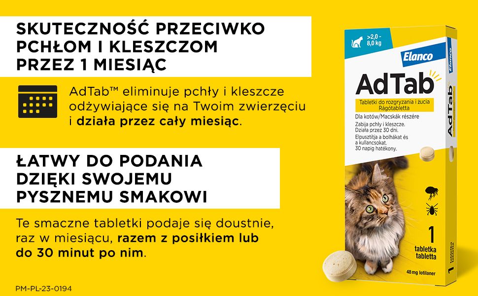 Elanco AdTab Cat 2-8 kg - skuteczność przeciwko pchłom