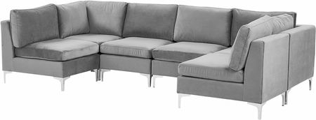 Beliani Sofa Modułowa 6 Osobowa Welurowa Szara Evja - zdjęcie 2