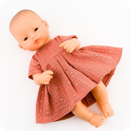 Przytullale Ubranka dla lalki Miniland 32 cm sukienka z muślinu w kolorze morelowym - zdjęcie 2