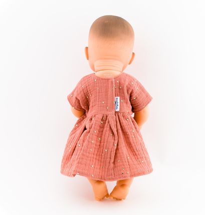 Przytullale Ubranka dla lalki Miniland 32 cm sukienka z muślinu w kolorze morelowym - zdjęcie 3