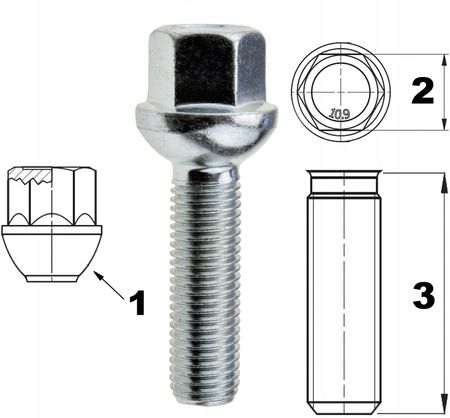 CARBONADO ŚRUBY DO KÓŁ FELG M12X1,5 MERCEDES C W202 KULA K17 040154653 - zdjęcie 2