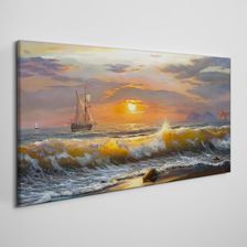 Coloray Obraz Na Płótnie Wybrzeże Fale Zachód Słońca - zdjęcie 1