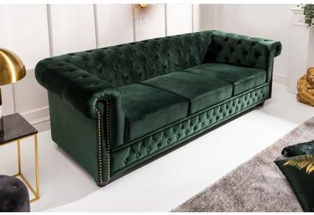 Invicta Interior Sofa Chesterfield 3 Osobowa Aksamitna Butelkowa Zieleń 40483 - zdjęcie 4