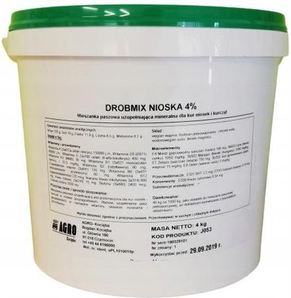 DROBMIX NIOSKA 4% WIADERKO 4KG WITAMINY DLA KUR J051 - zdjęcie 3