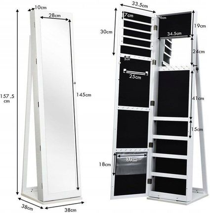 Costway Szafka na biżuterię z lustrem (HW64484WH) - zdjęcie 5