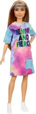 Barbie Fashionistas Lalka Modna przyjaciółka Kolorowa sukienka/Ciemnoblond włosy FBR37 GRB51