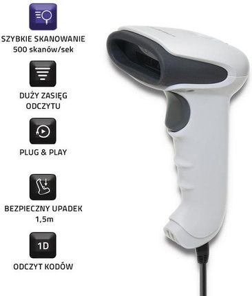 Qoltec Laserowy Czytnik Kodów Kreskowych 1D | Usb Biały - zdjęcie 3