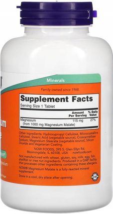 Now Foods Magnesium Malate Magnez 180 tabl. - zdjęcie 4